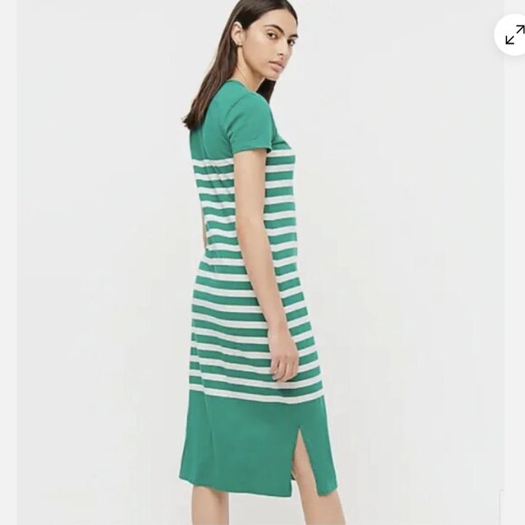 J. Crew Breton Stripe T-Shirt Midi Dress in Kelly Green Cotton Lightweight Sz M - Picture 2 of 7